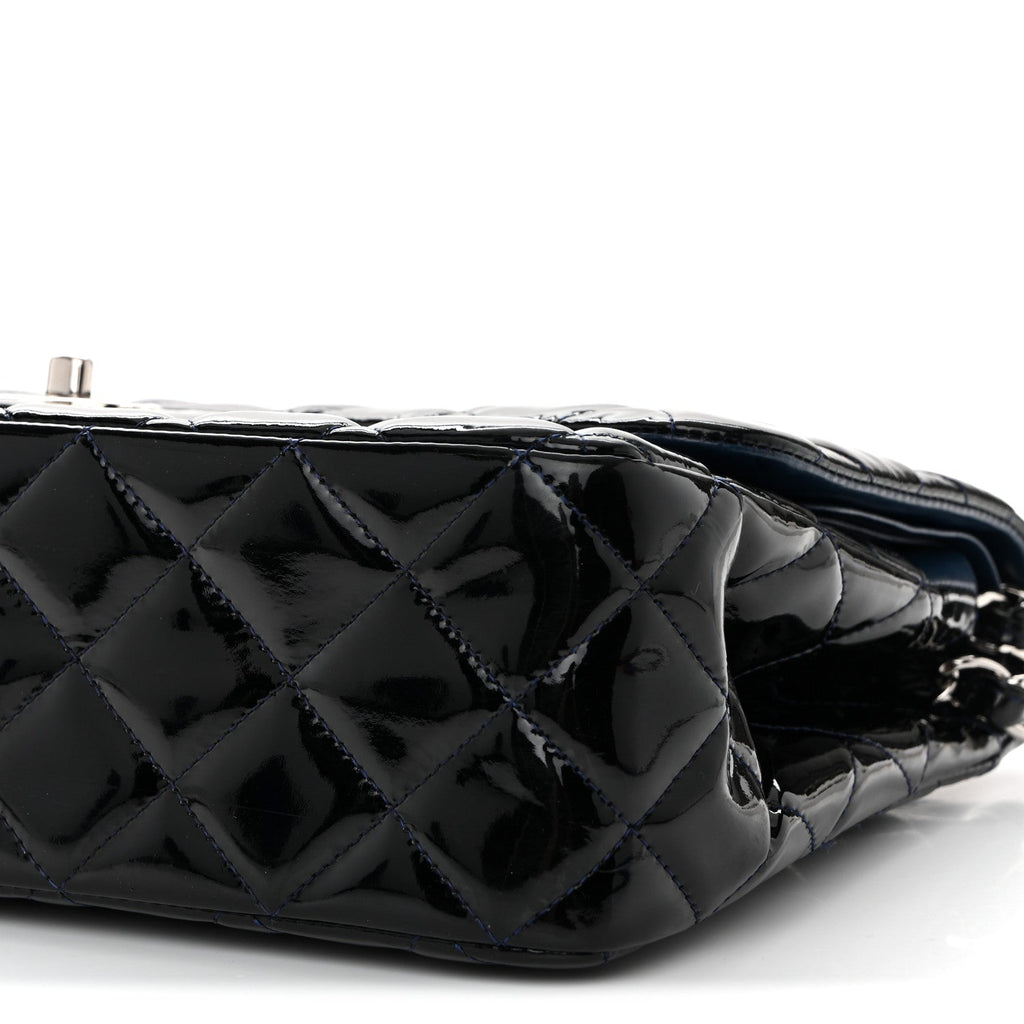 Patent Quilted Jumbo Double Flap Dark Blue