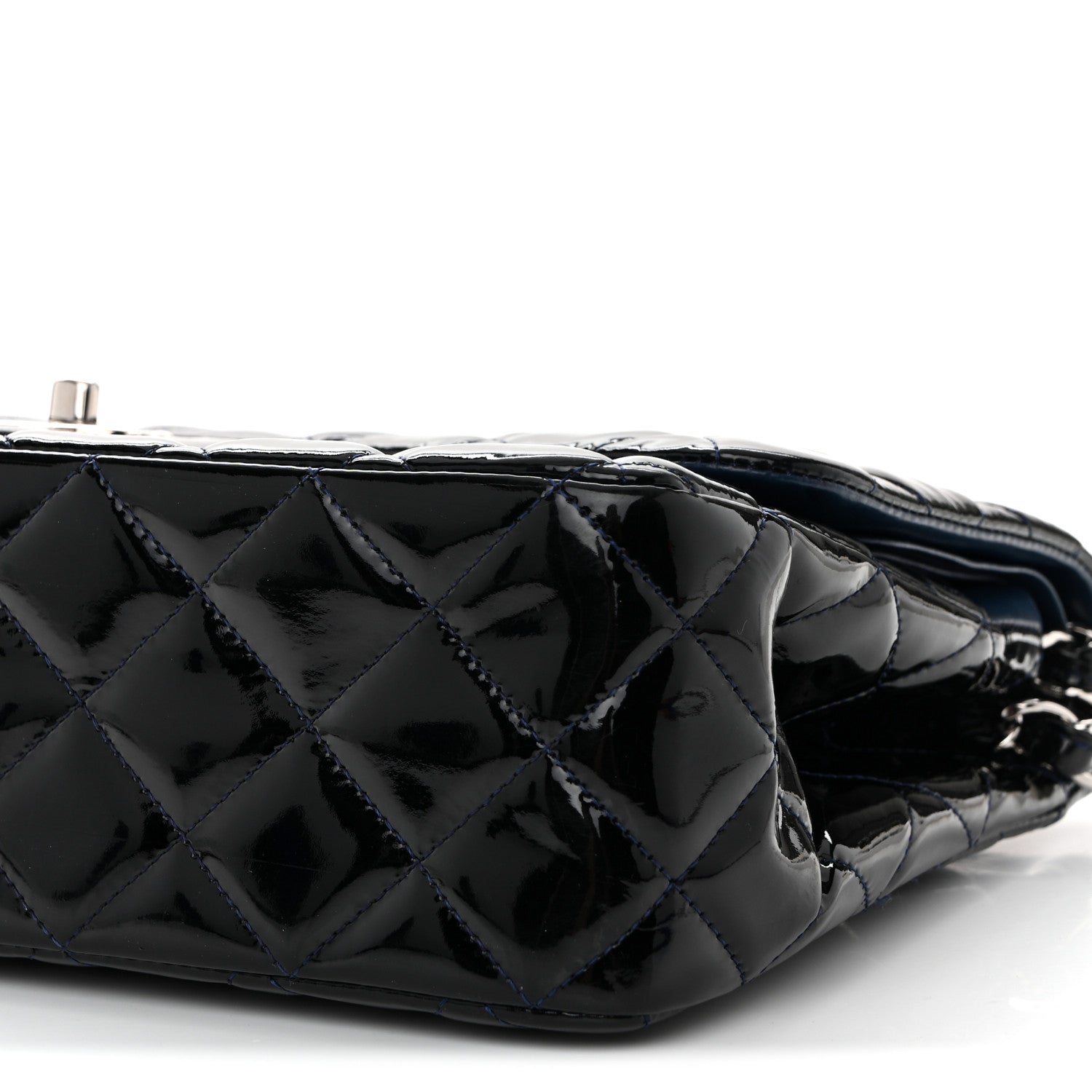 Patent Quilted Jumbo Double Flap Dark Blue