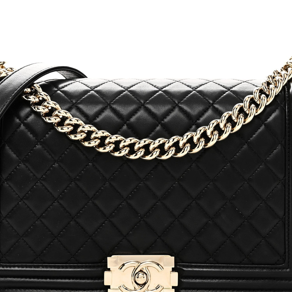 Lambskin Quilted New Medium Boy Flap Black