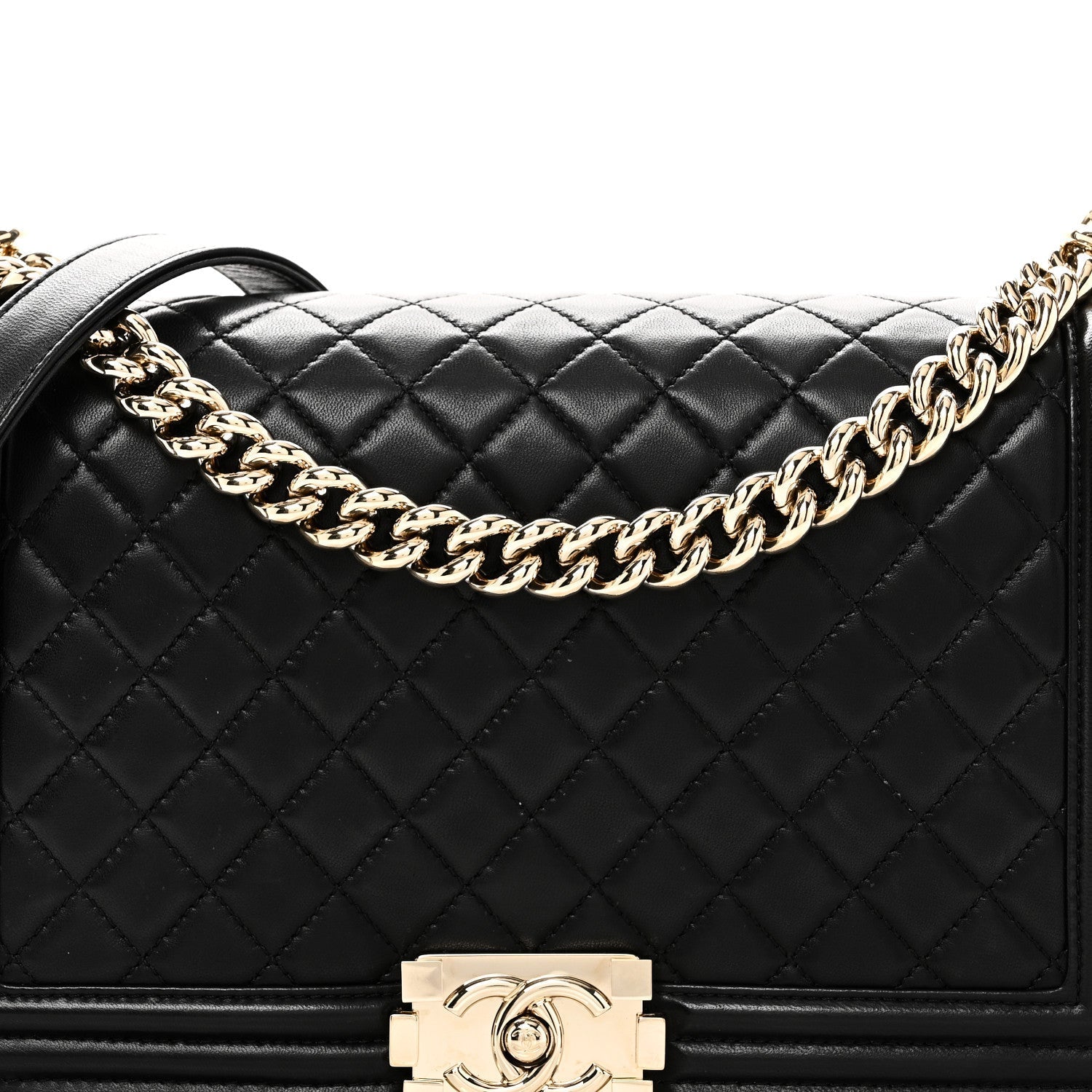 Lambskin Quilted New Medium Boy Flap Black