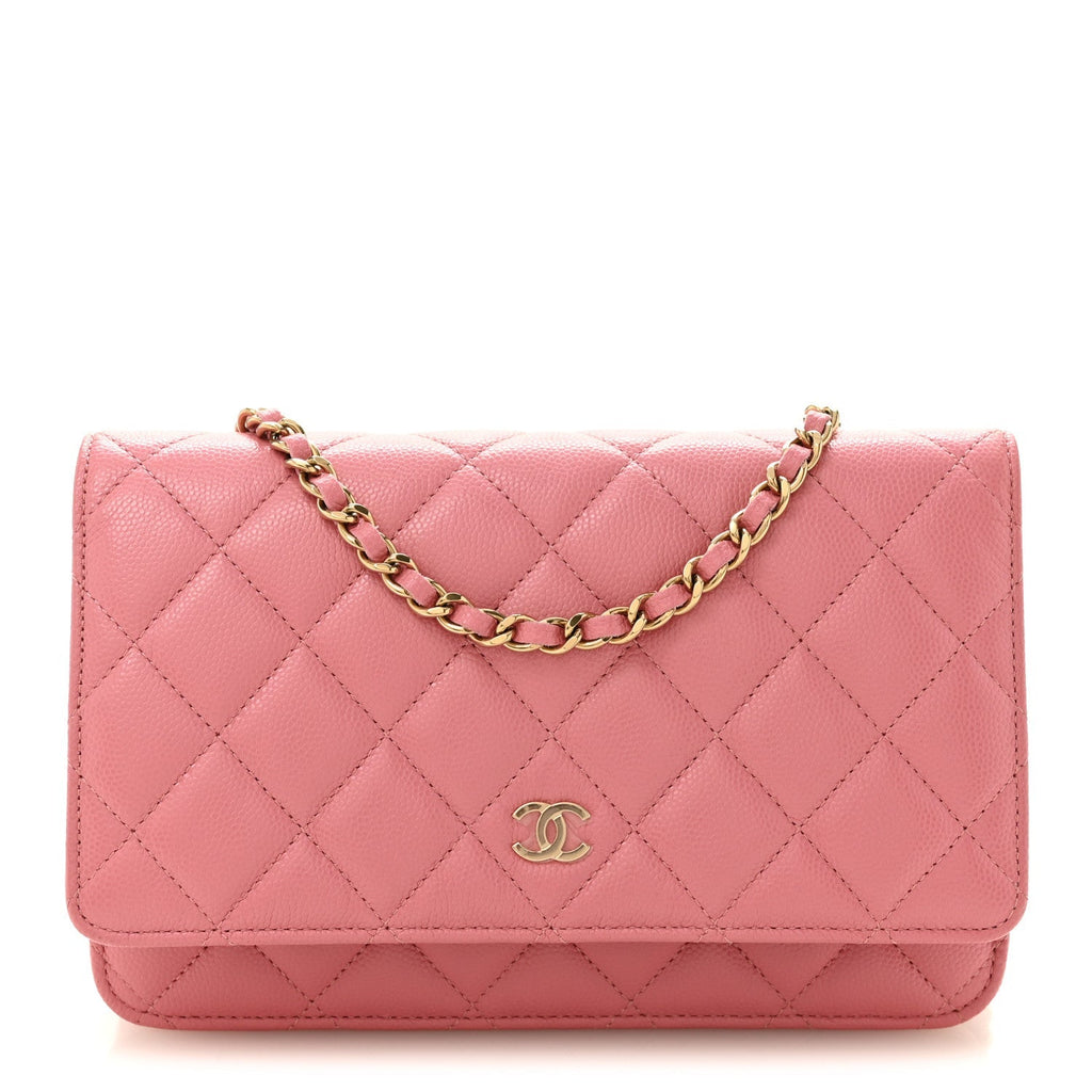Caviar Quilted Wallet on Chain WOC Pink