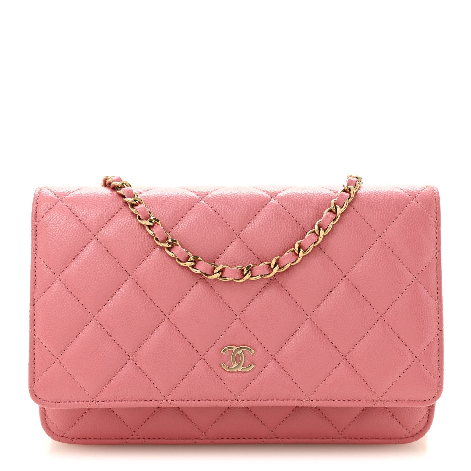 Caviar Quilted Wallet on Chain WOC Pink