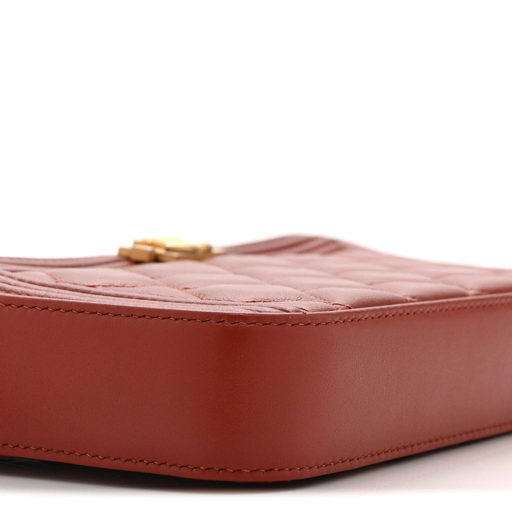 Lambskin Quilted Small Boy Clutch With Chain Orange