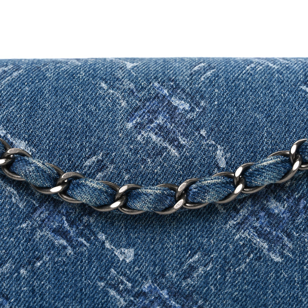 Denim Bleached Chain Medium Double Flap Blue