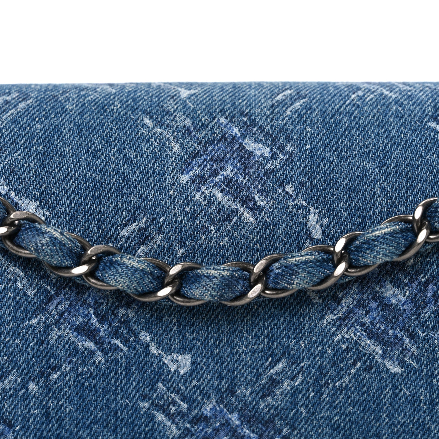 Denim Bleached Chain Medium Double Flap Blue