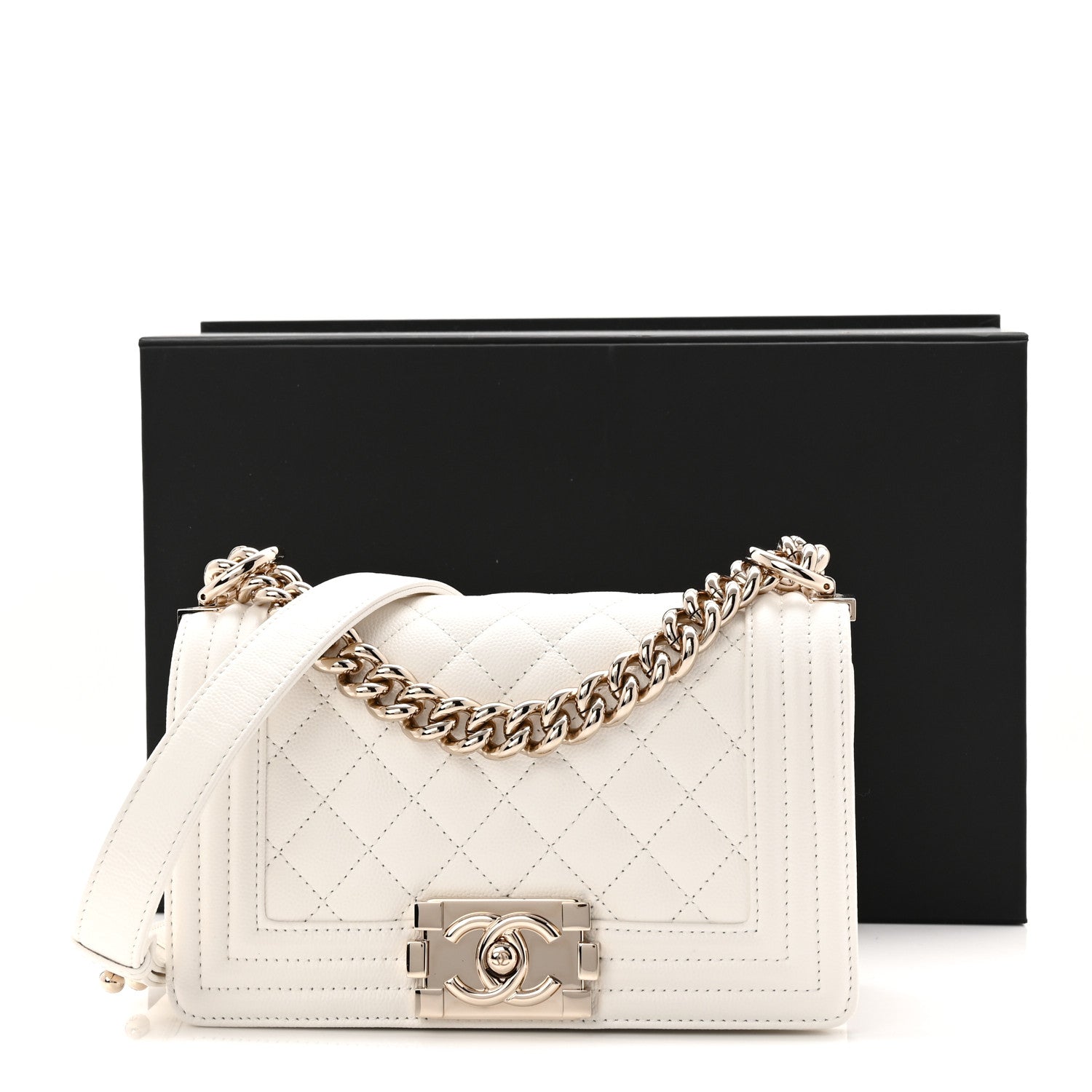 Caviar Quilted Small Boy Flap White