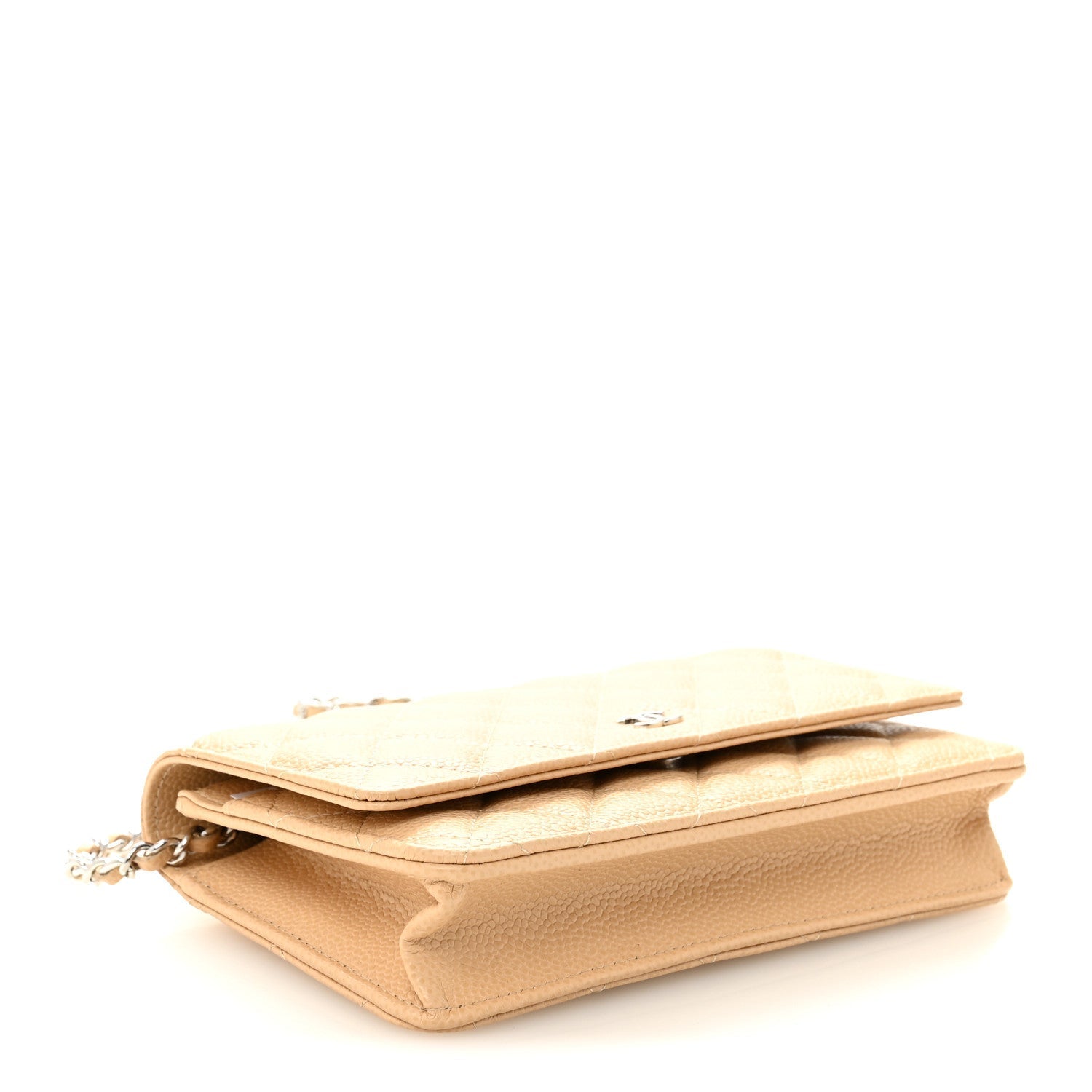 Caviar Quilted Wallet on Chain WOC Beige