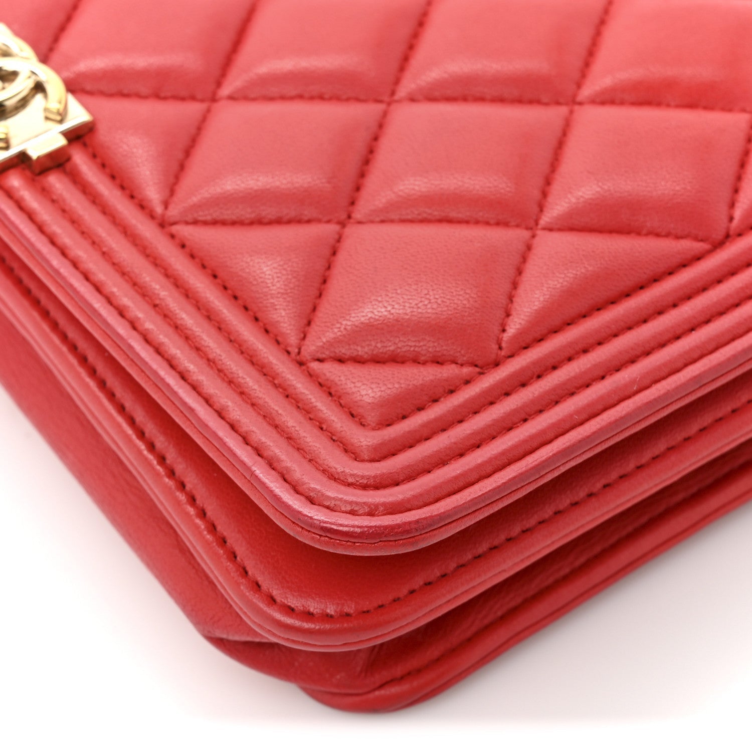 Lambskin Quilted Boy Wallet On Chain WOC Red