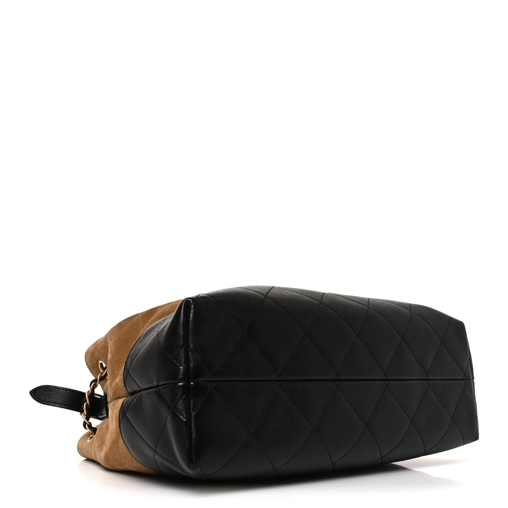 Suede Calfskin Shiny Lambskin Quilted Small Coco Base Shopping Bag Beige Black