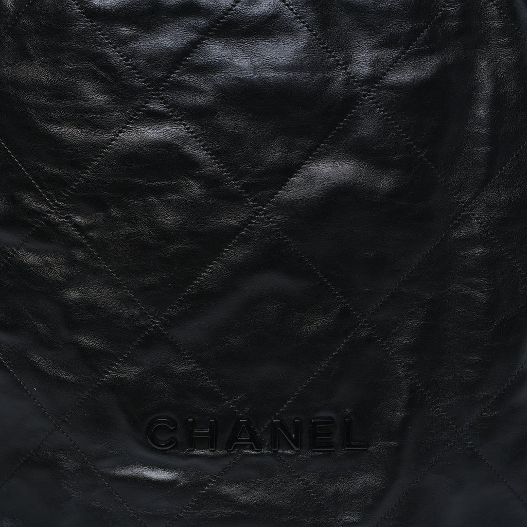 Shiny Calfskin Quilted Chanel 22 Backpack So Black