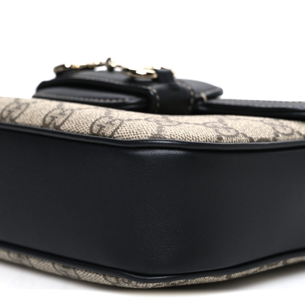 GG Supreme Monogram Horsebit 1955 Soft Small Shoulder Bag Beige Black