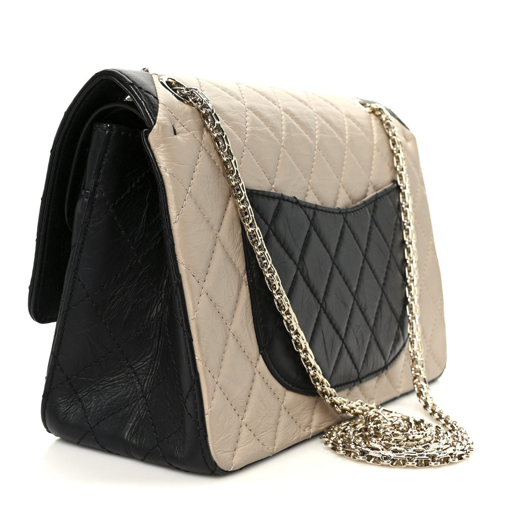Aged Calfskin Quilted 2.55 Reissue 226 Flap Beige Black