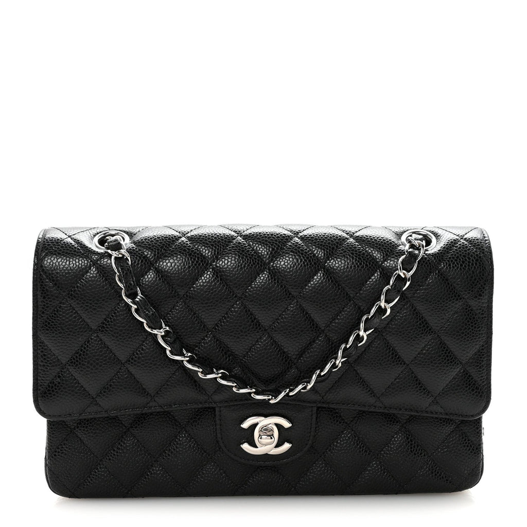 Caviar Quilted Medium Double Flap Black