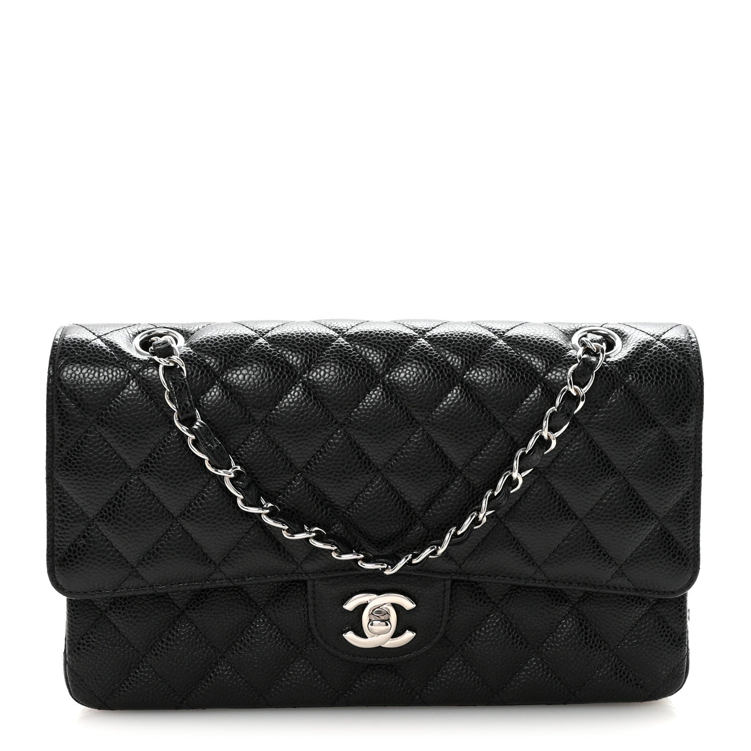 Caviar Quilted Medium Double Flap Black