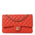 Caviar Quilted Medium Double Flap Light Red