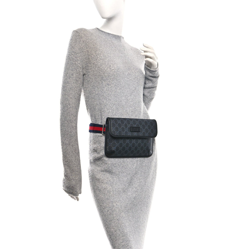 GG Supreme Monogram Web Slim Belt Bag Black Grey