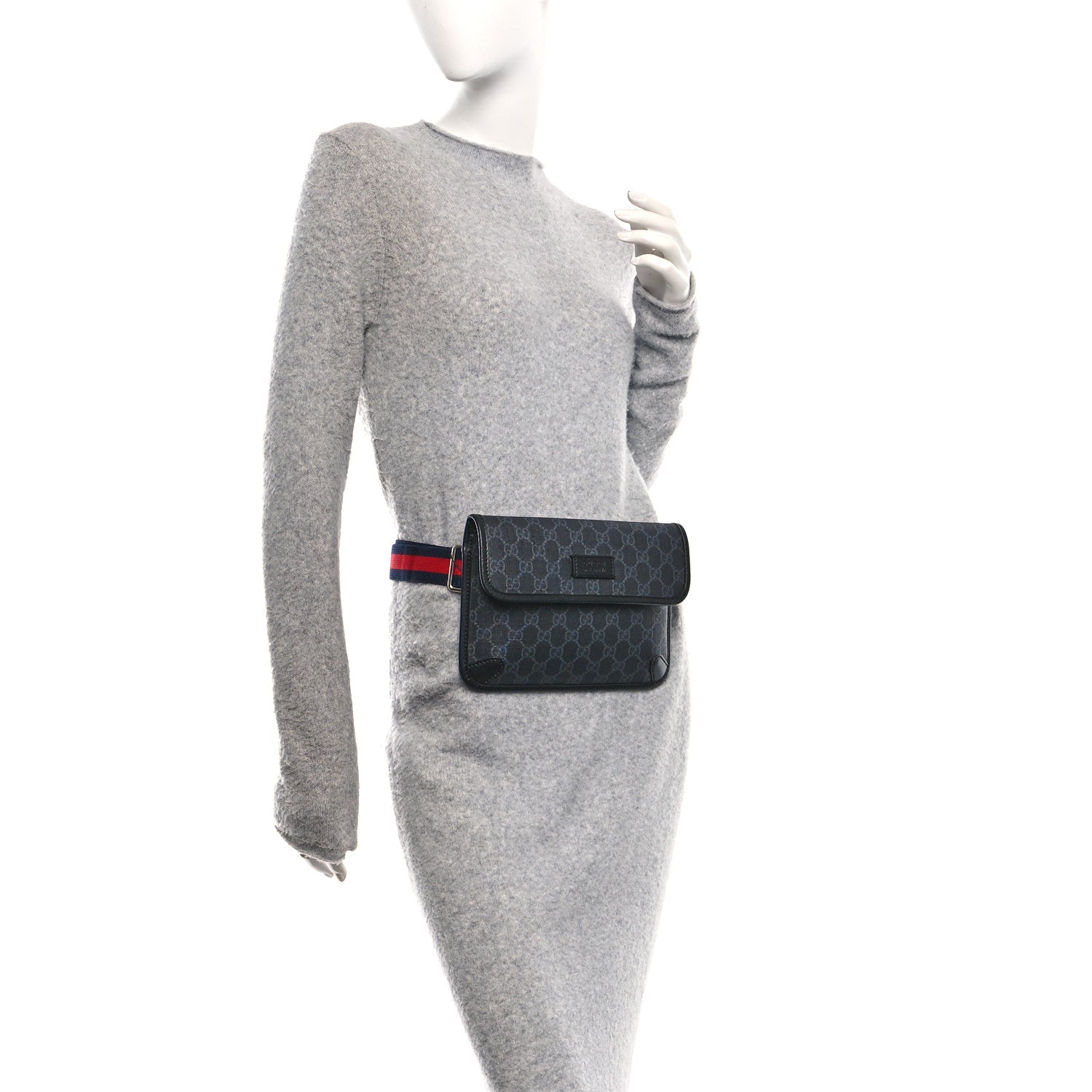 GG Supreme Monogram Web Slim Belt Bag Black Grey