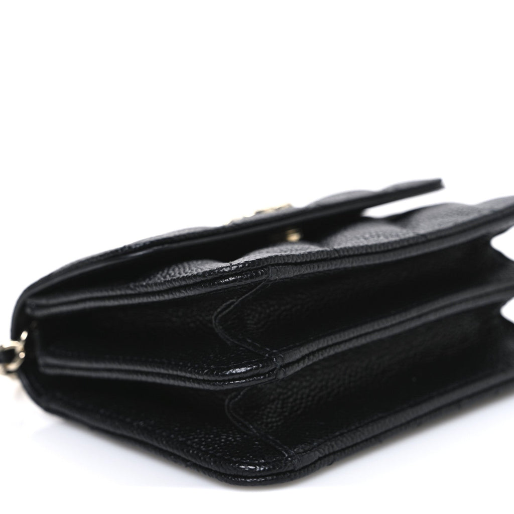 Caviar Quilted Mini Ribbon Wallet On Chain WOC Black
