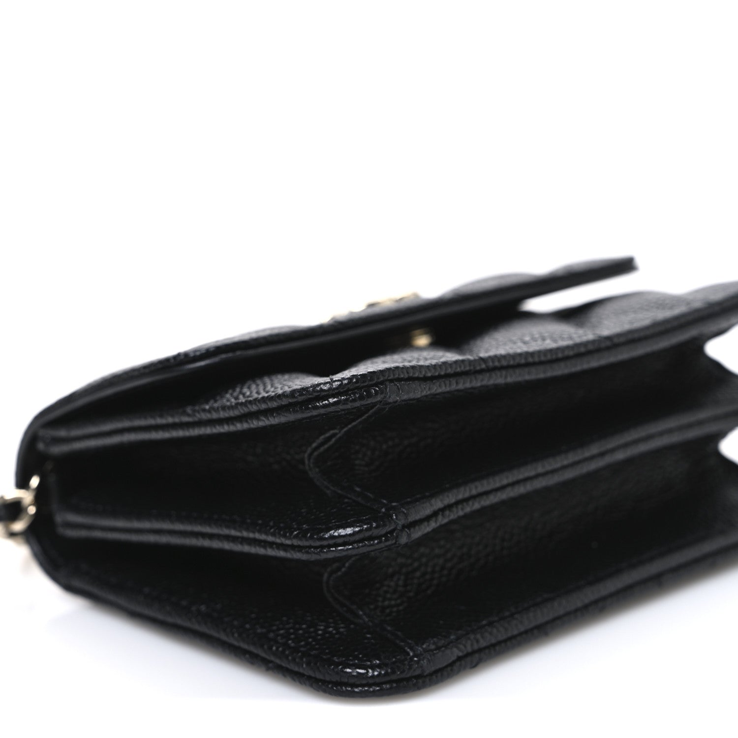 Caviar Quilted Mini Ribbon Wallet On Chain WOC Black