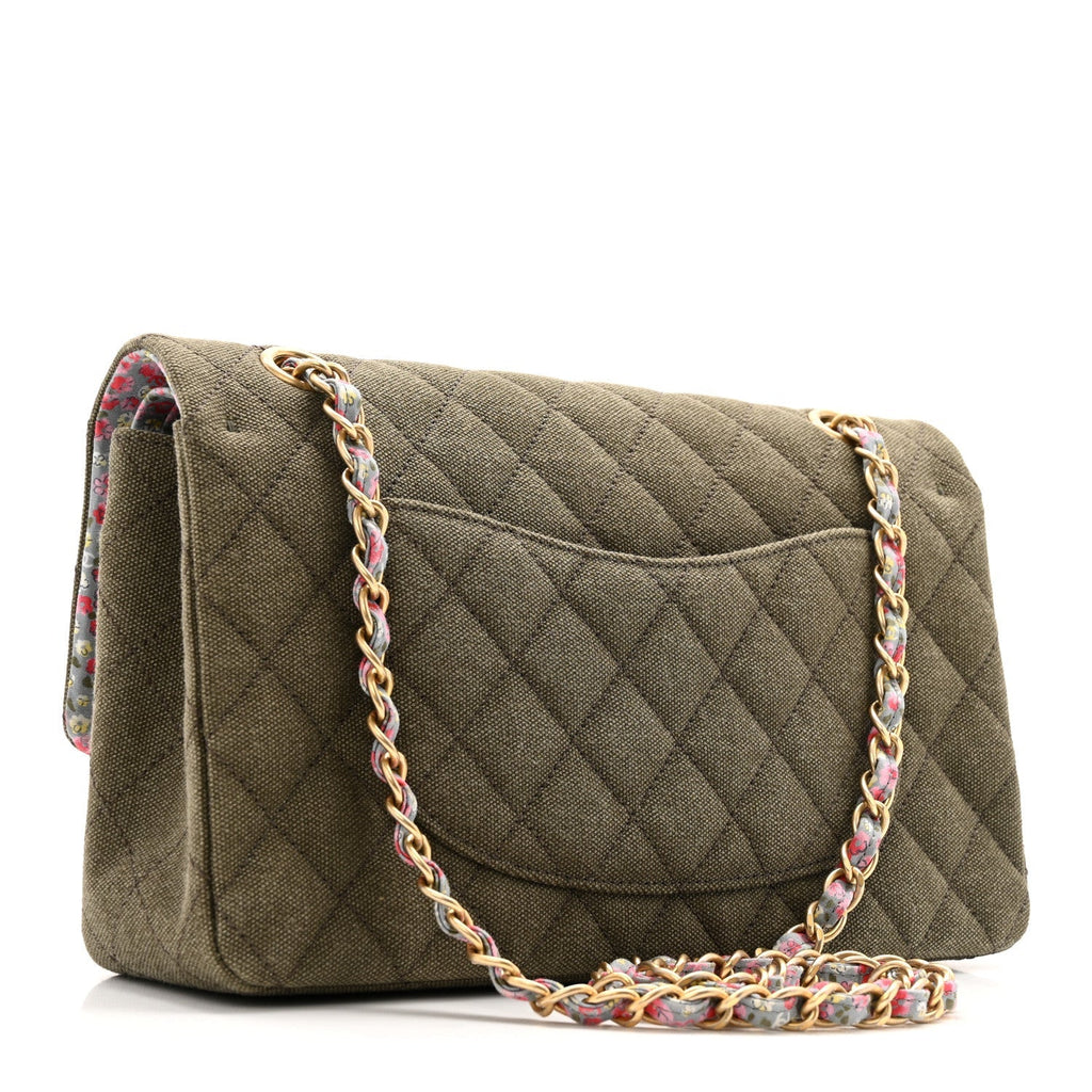 Canvas Quilted Coco Cuba Charms Medium Double Flap Khaki