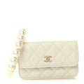 Calfskin Quilted Mini Maxi Pearls Wallet On Chain WOC White