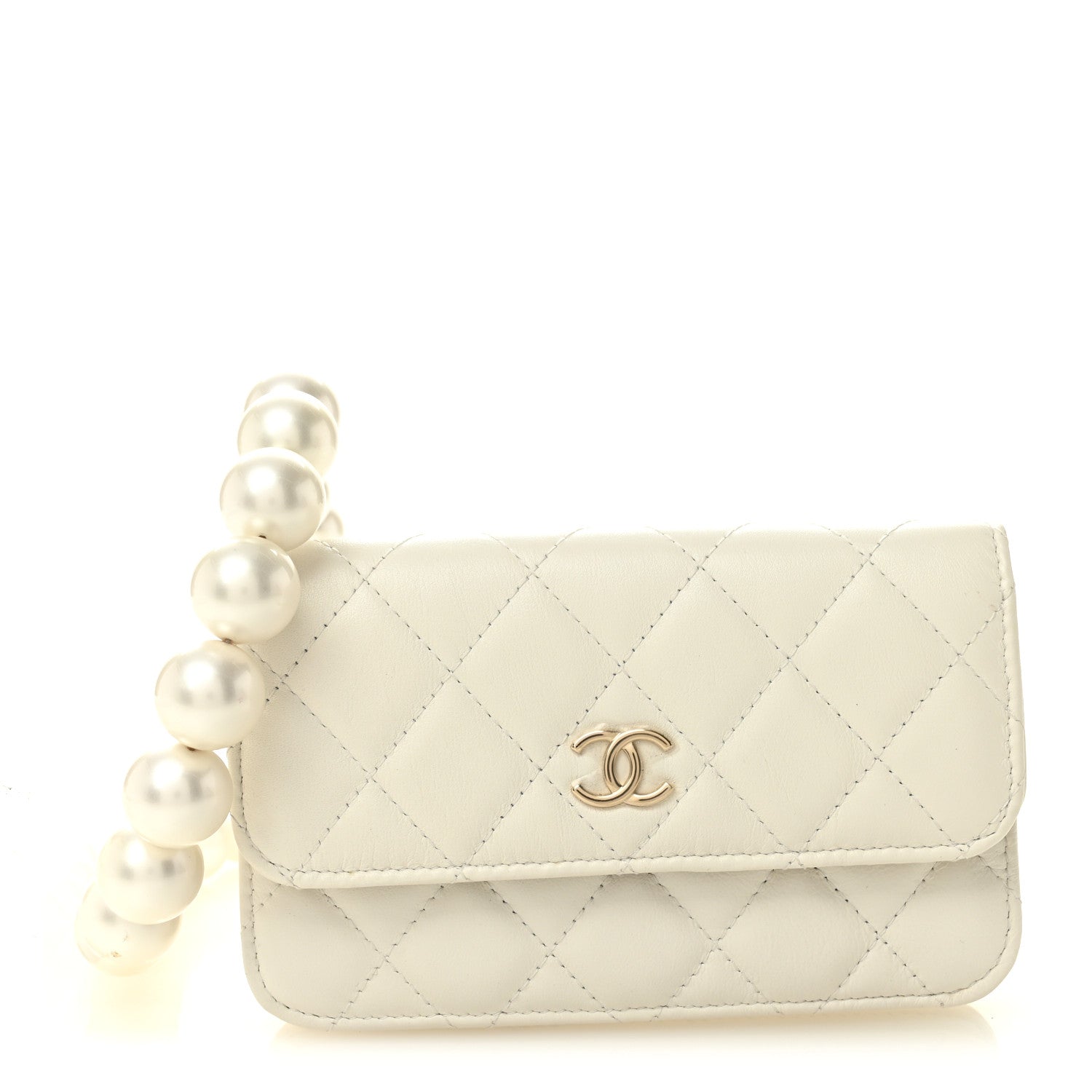 Calfskin Quilted Mini Maxi Pearls Wallet On Chain WOC White