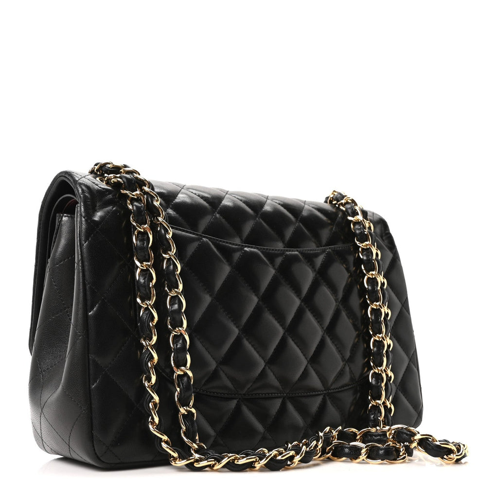 Lambskin Quilted Jumbo Double Flap Black