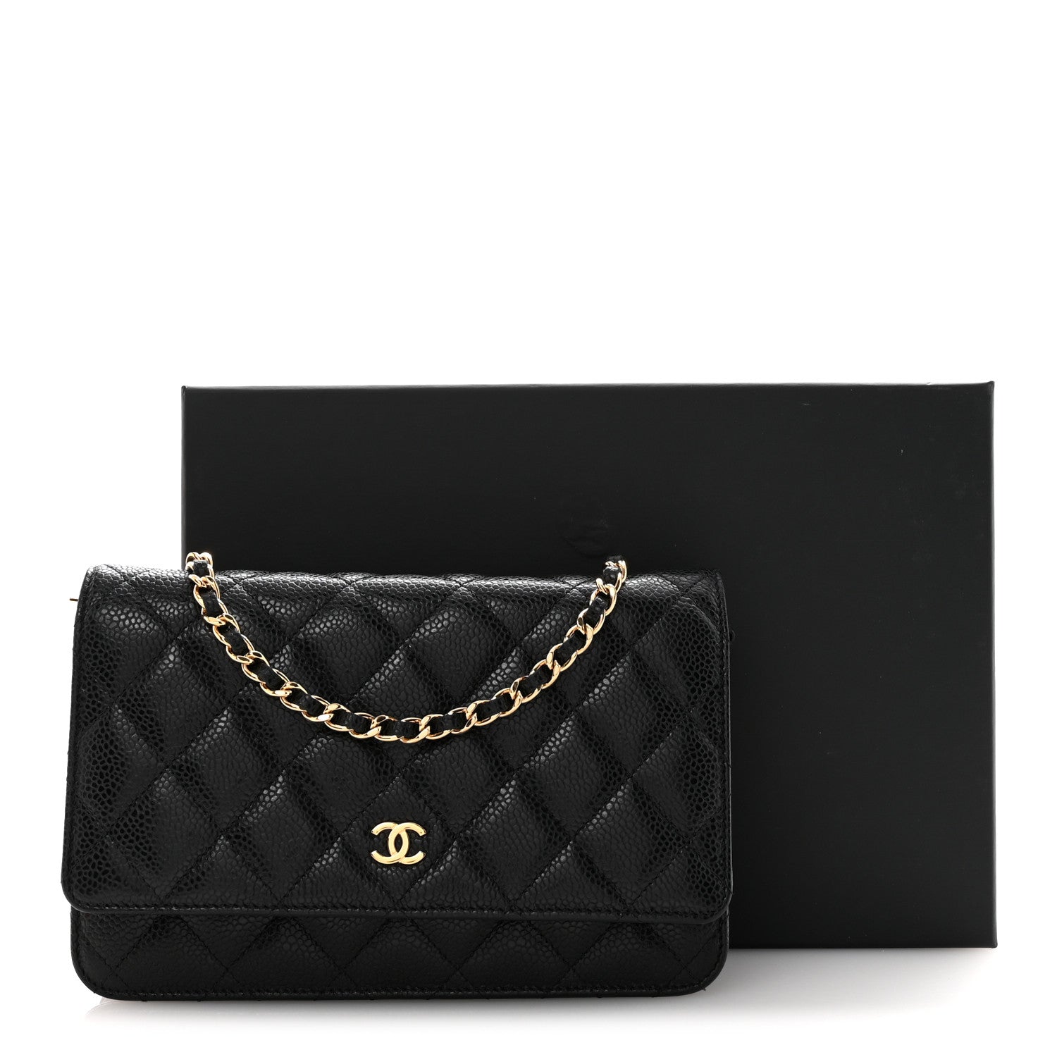 Caviar Quilted Wallet on Chain WOC Black