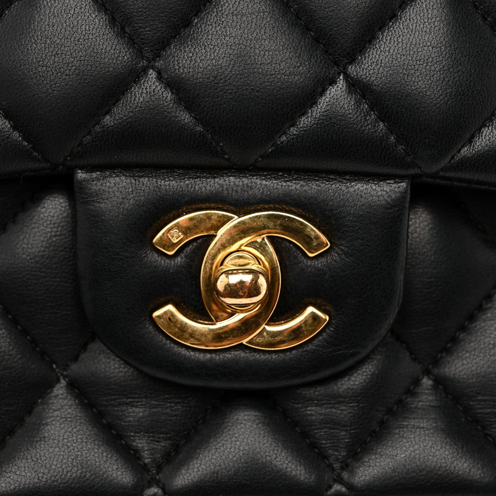 Lambskin Quilted Medium Double Flap Black