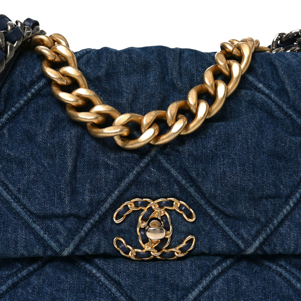 Denim Quilted Large Chanel 19 Flap Blue
