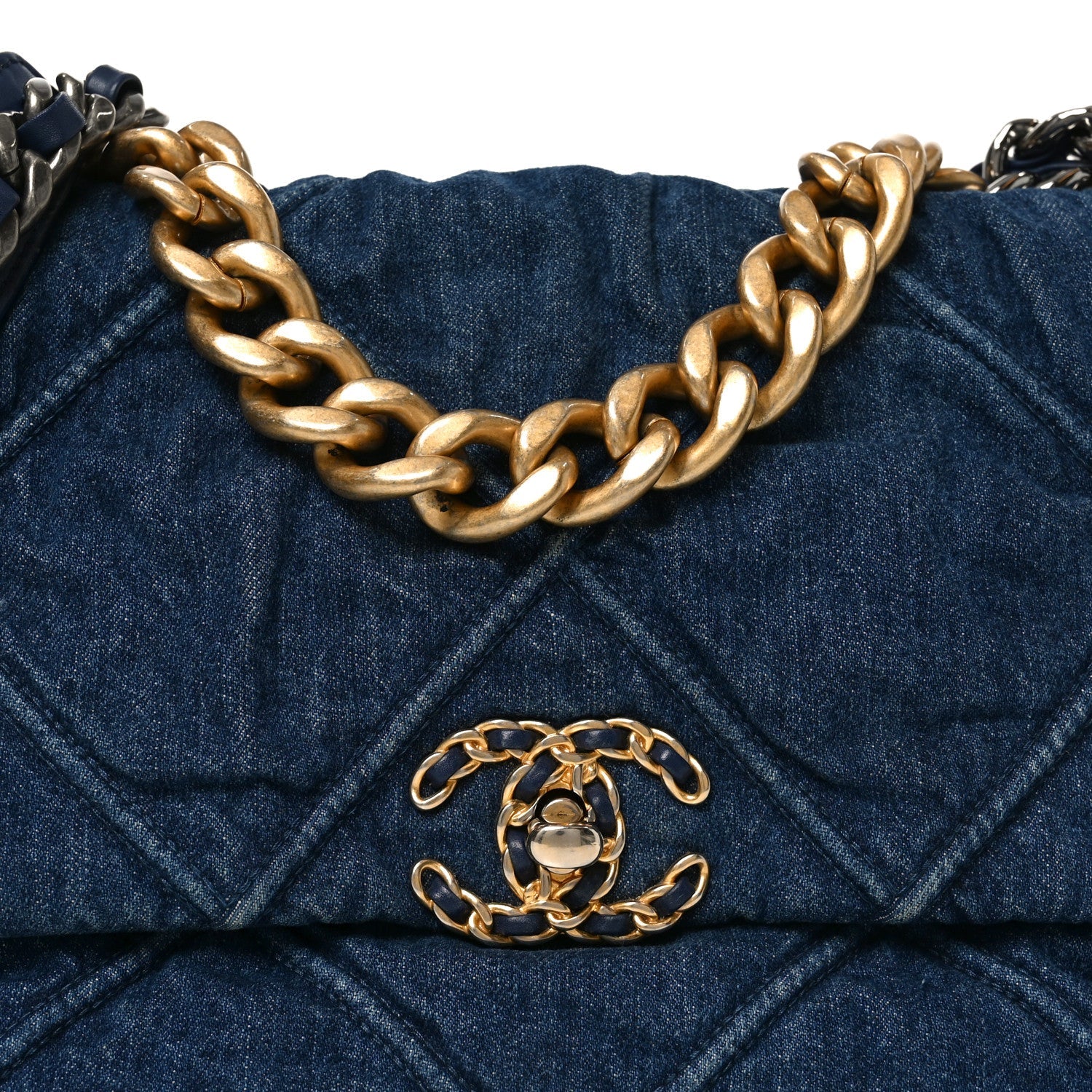 Denim Quilted Large Chanel 19 Flap Blue