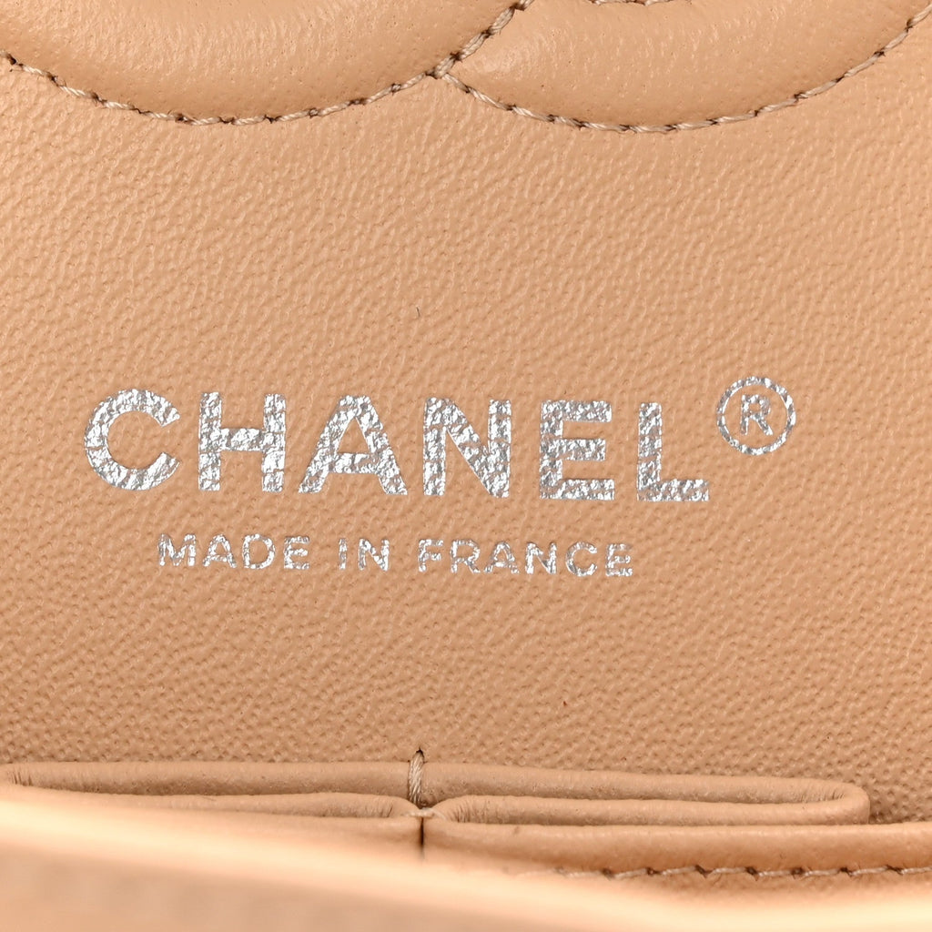 Caviar Quilted Small Double Flap Beige