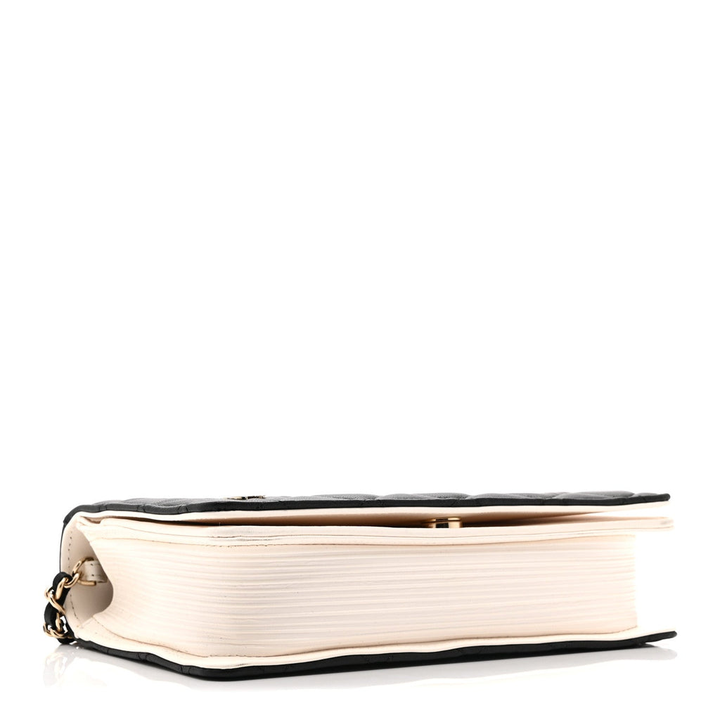 Lambskin Quilted Book Wallet On Chain WOC Black