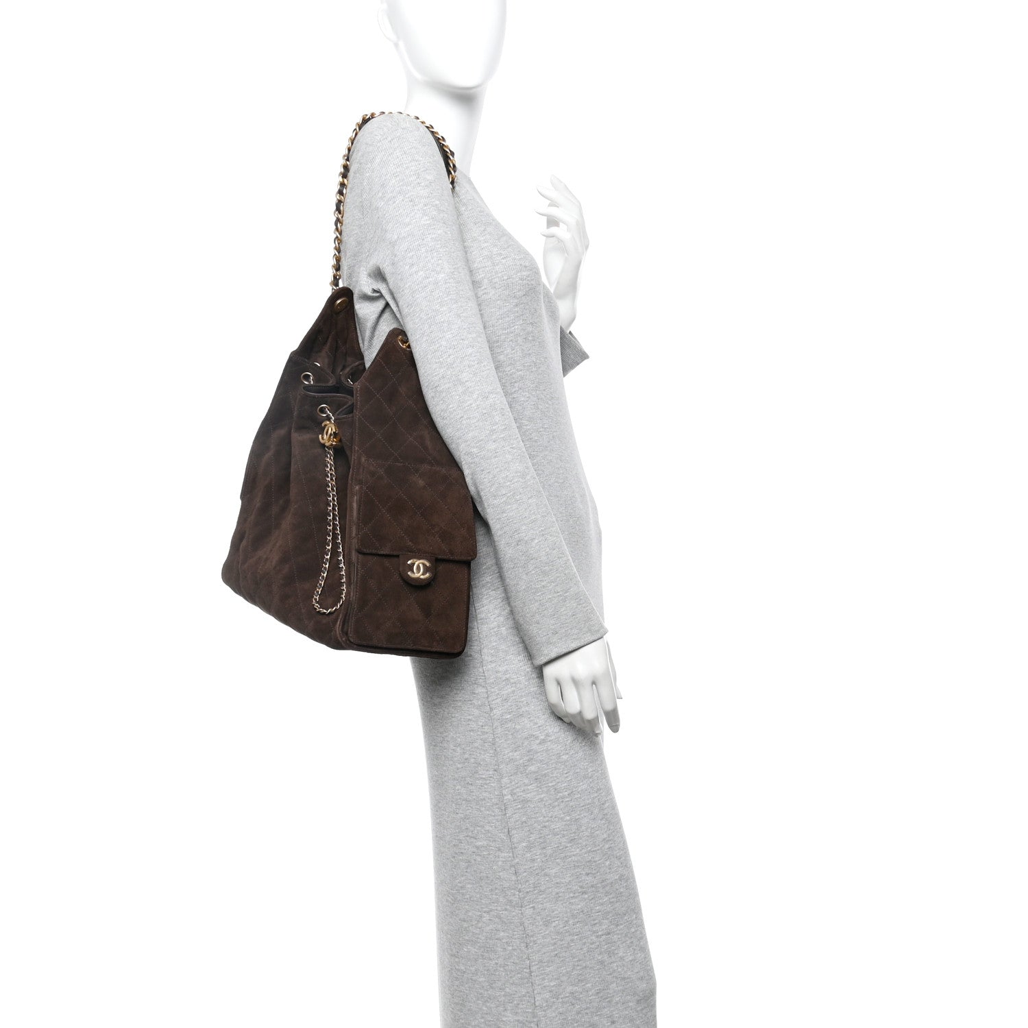Suede Quilted Medium Chanel 25 Handbag Dark Brown