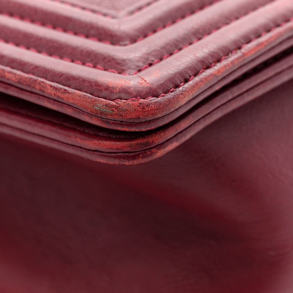 Calfskin Quilted Double Stitch New Medium Boy Flap Burgundy