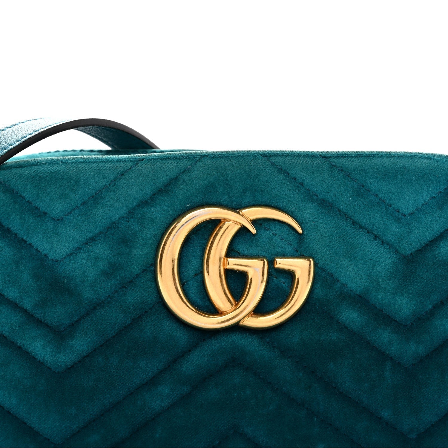 Velvet Matelasse Small GG Marmont Chain Shoulder Bag Pavone Cyan