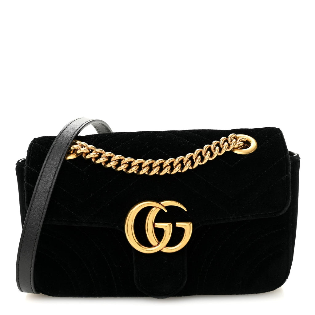 Velvet Matelasse Mini GG Marmont Shoulder Bag Black