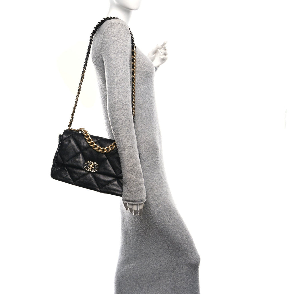 Lambskin Quilted Large Chanel 19 Flap Black