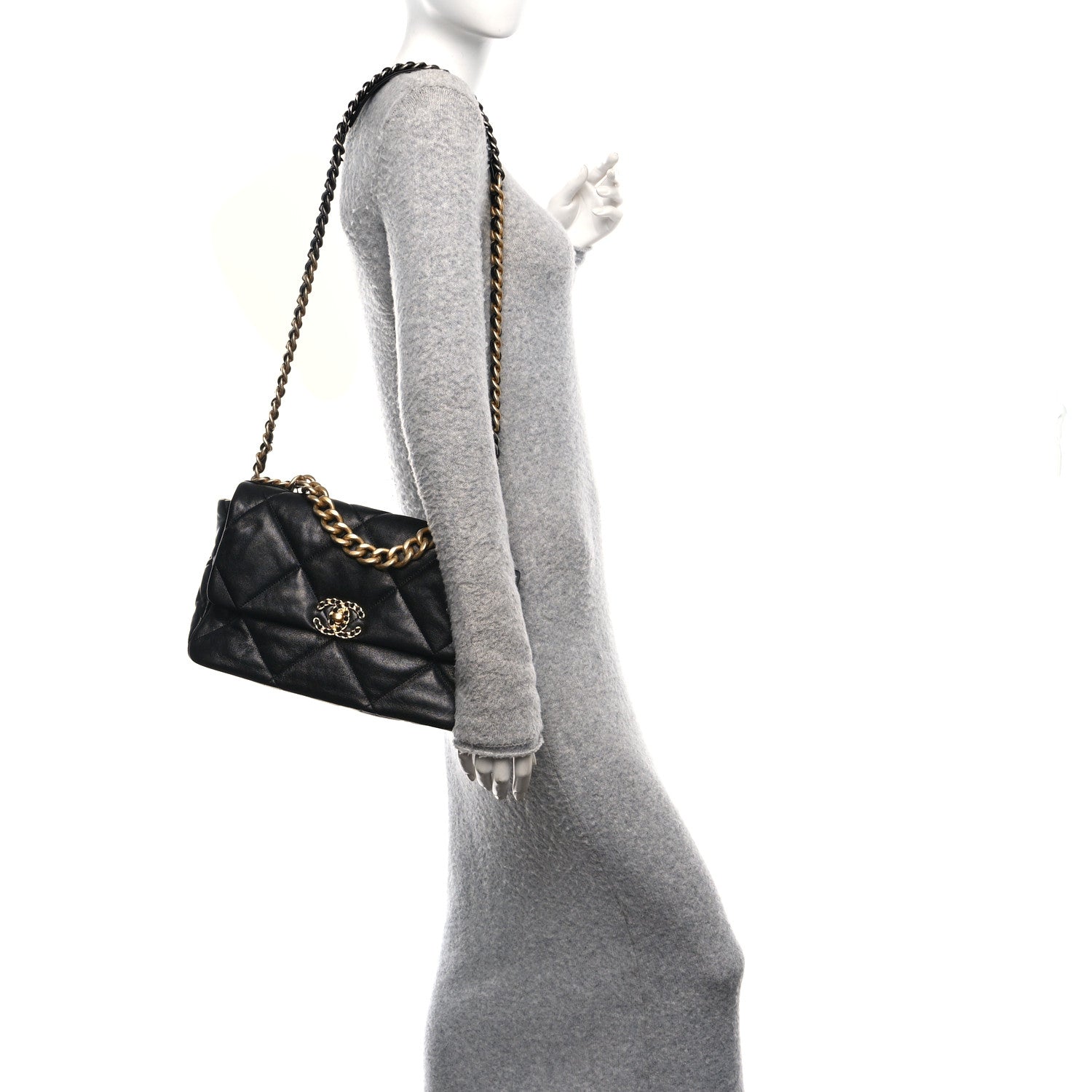 Lambskin Quilted Large Chanel 19 Flap Black