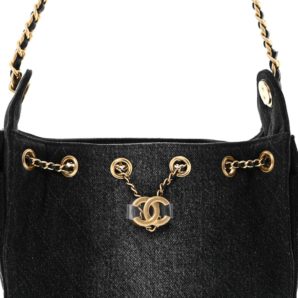Washed Denim Quilted Mini Chanel 25 Handbag Black