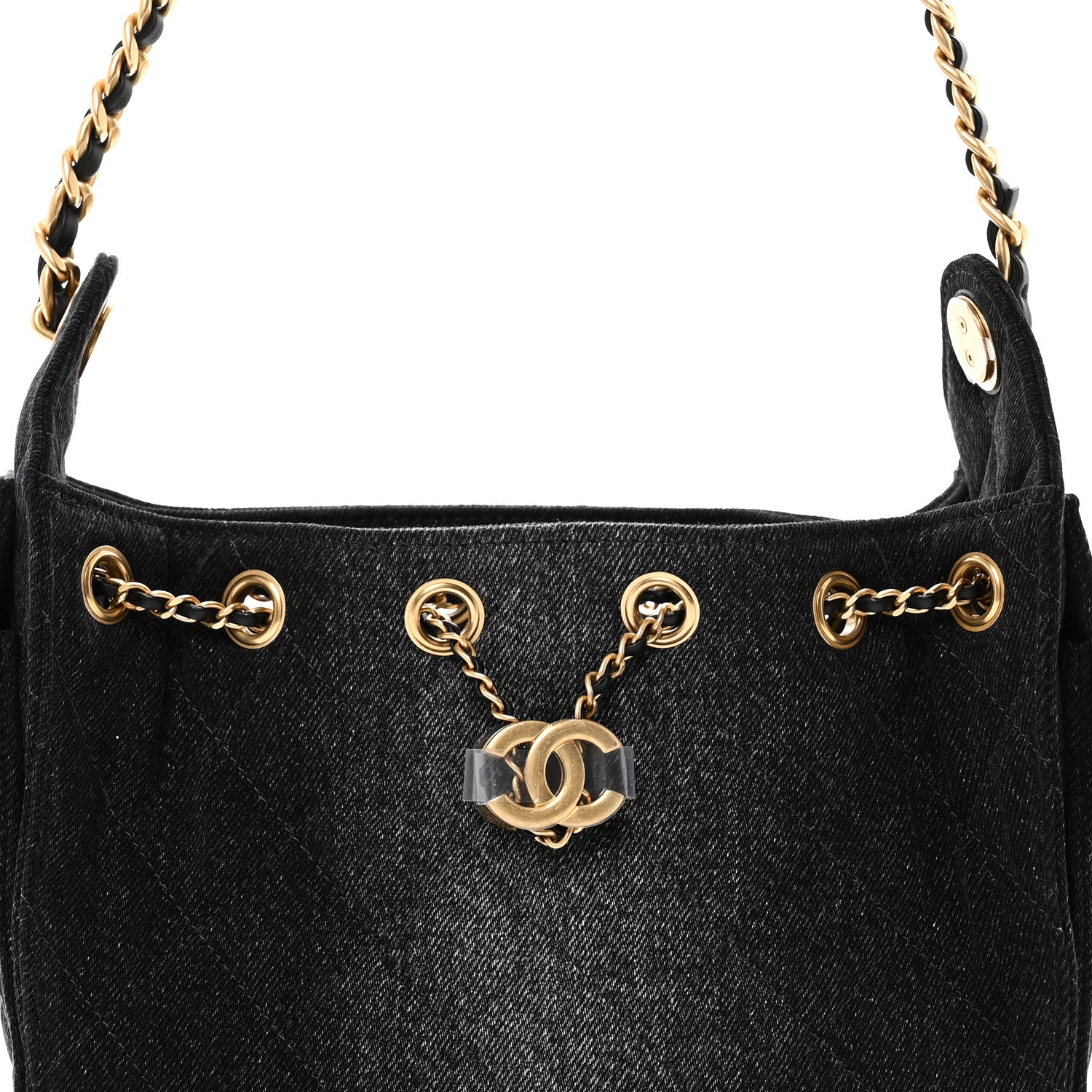 Washed Denim Quilted Mini Chanel 25 Handbag Black
