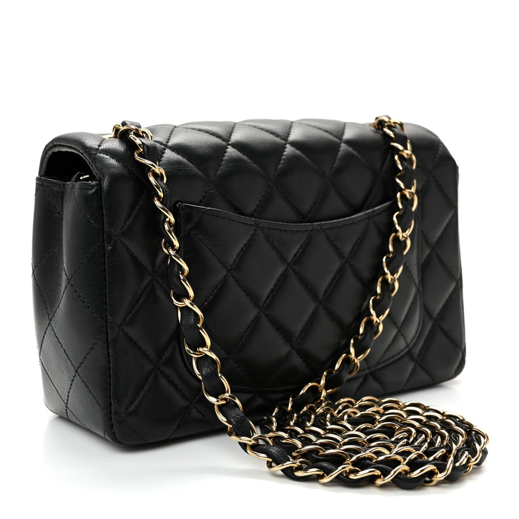 Lambskin Quilted Mini Rectangular Flap Black