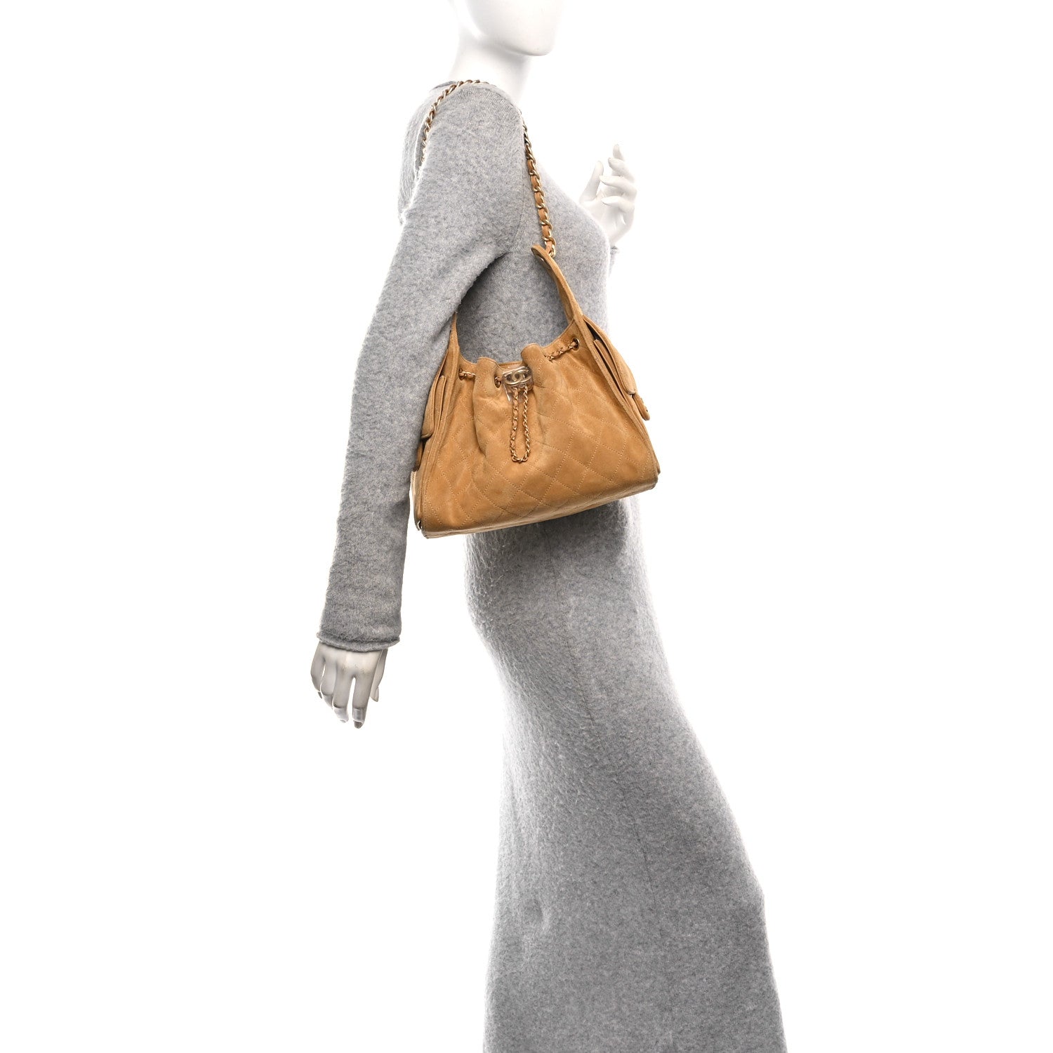 Suede Quilted Small Chanel 25 Handbag Beige