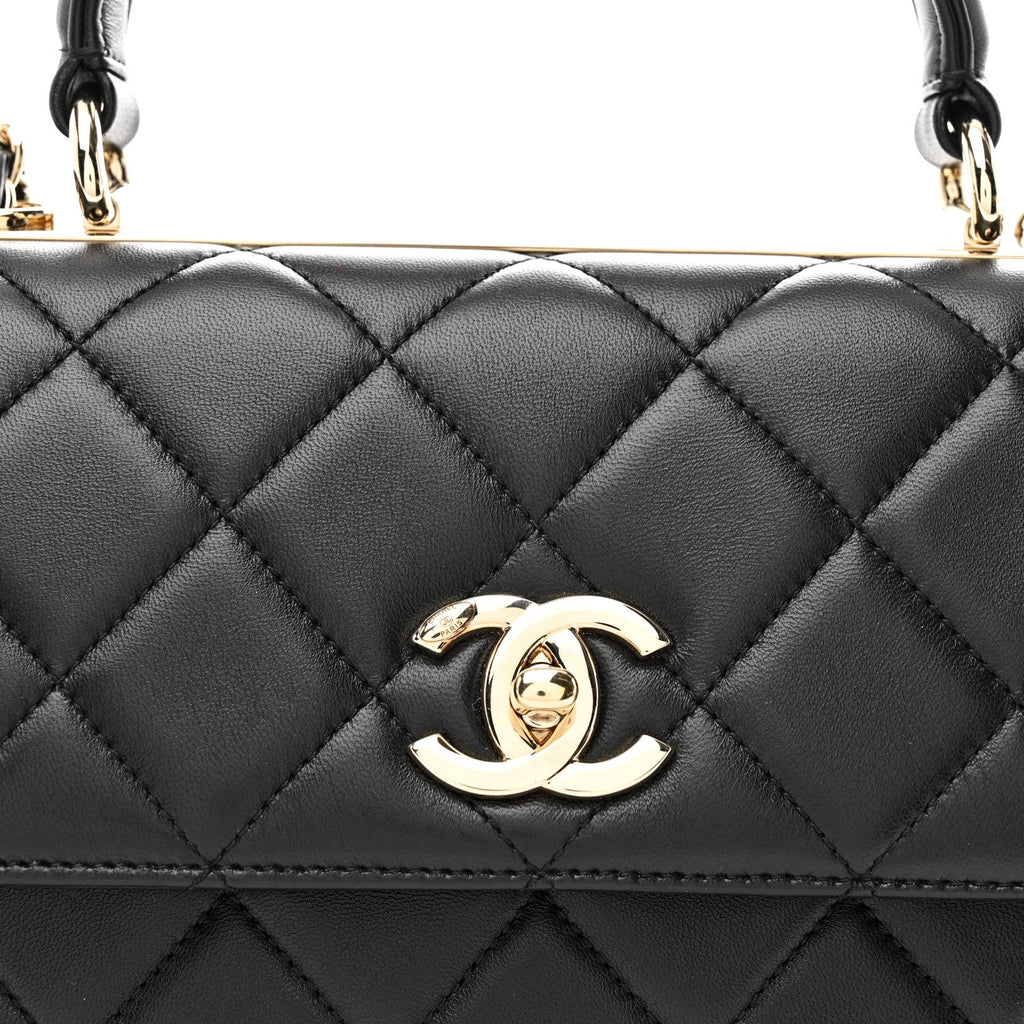 Lambskin Quilted Small Trendy CC Dual Handle Flap Bag Black