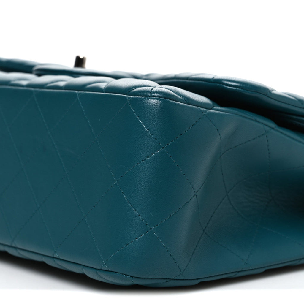 Lambskin Quilted Jumbo Double Flap Turquoise