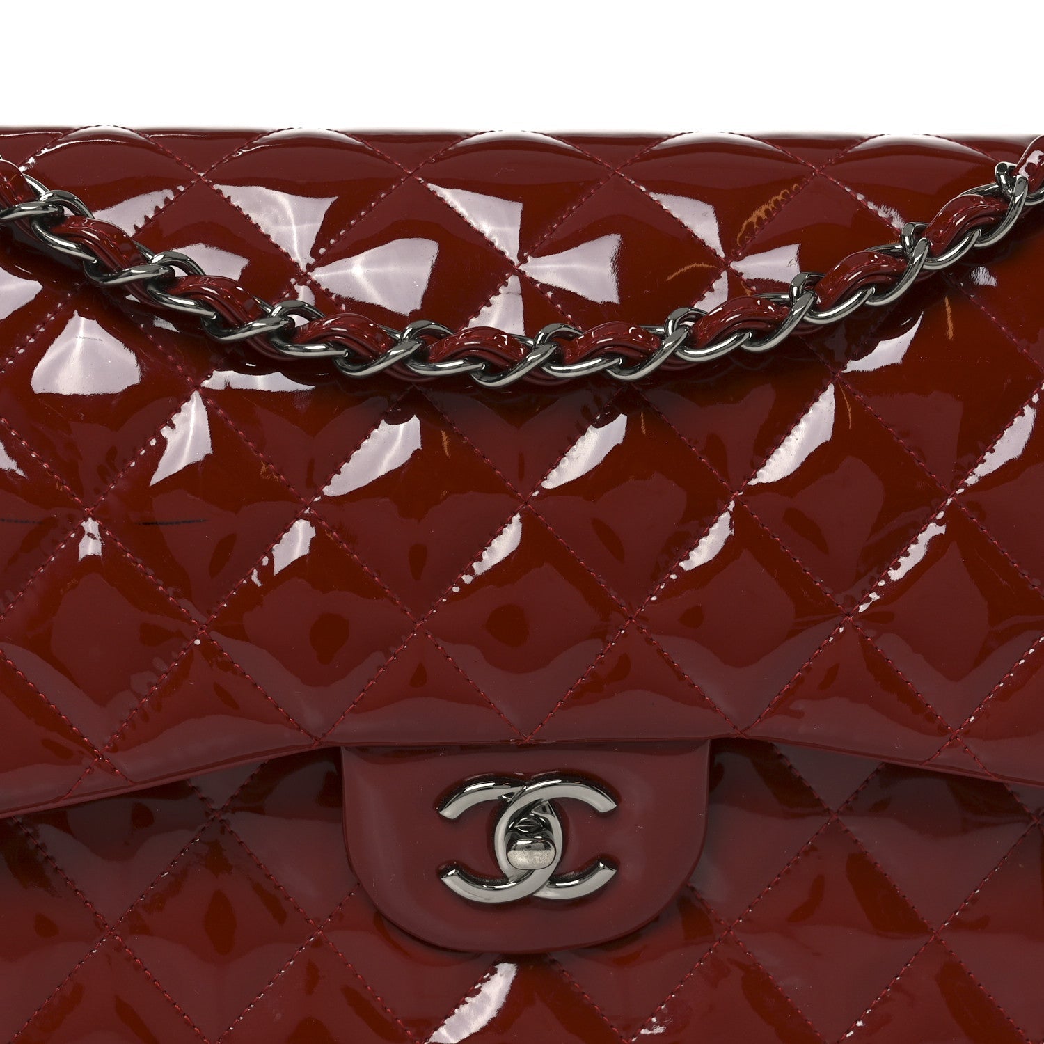 Patent Quilted Jumbo Double Flap Dark Red