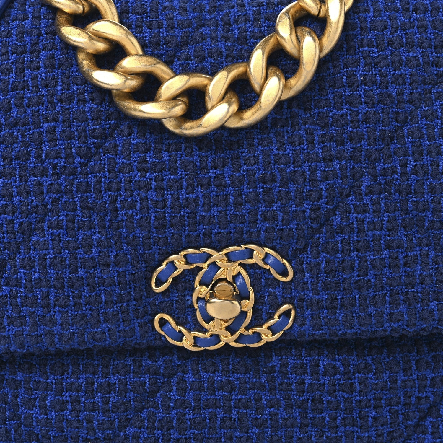 Tweed Quilted Large Chanel 19 Flap Blue