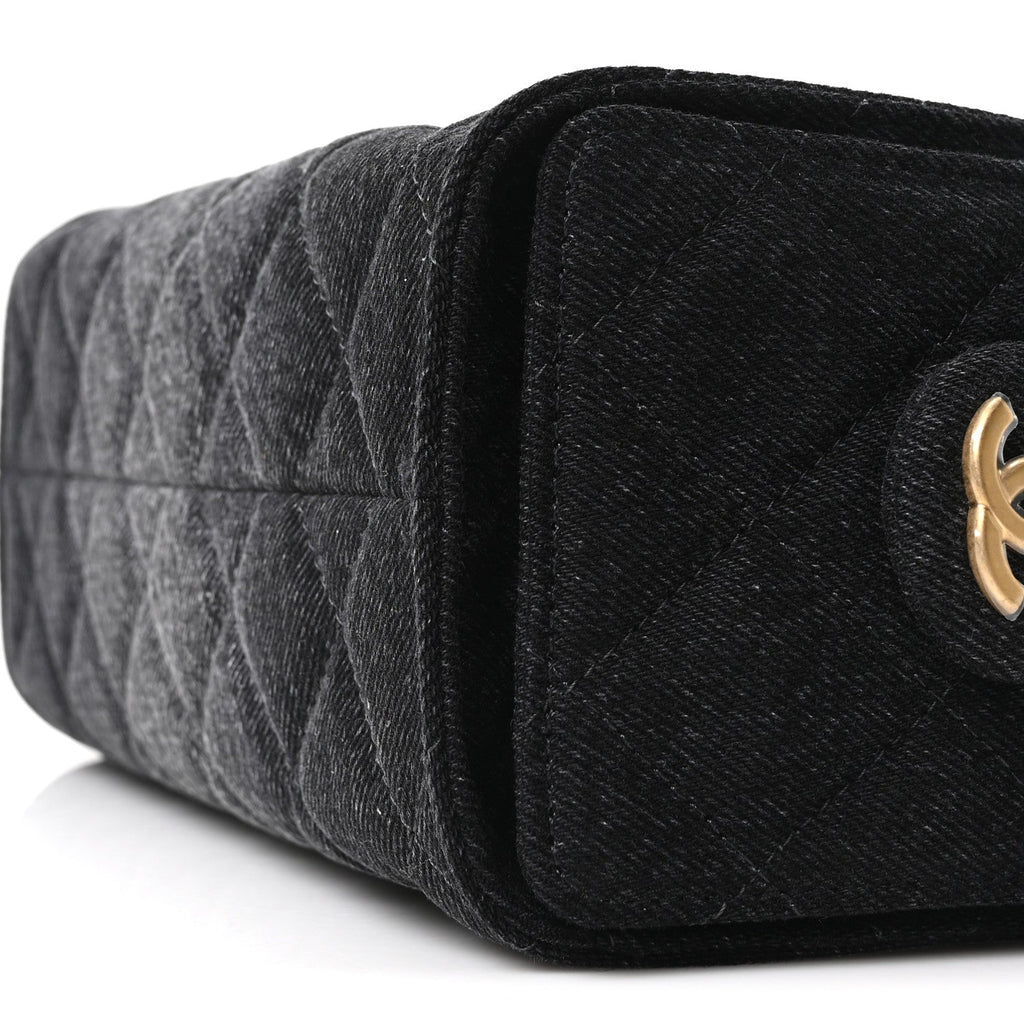 Washed Denim Quilted Mini Chanel 25 Handbag Black