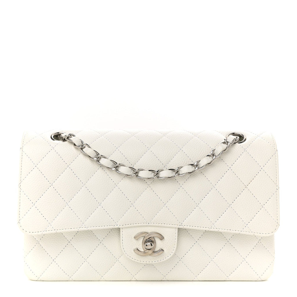 Caviar Quilted Medium Double Flap White