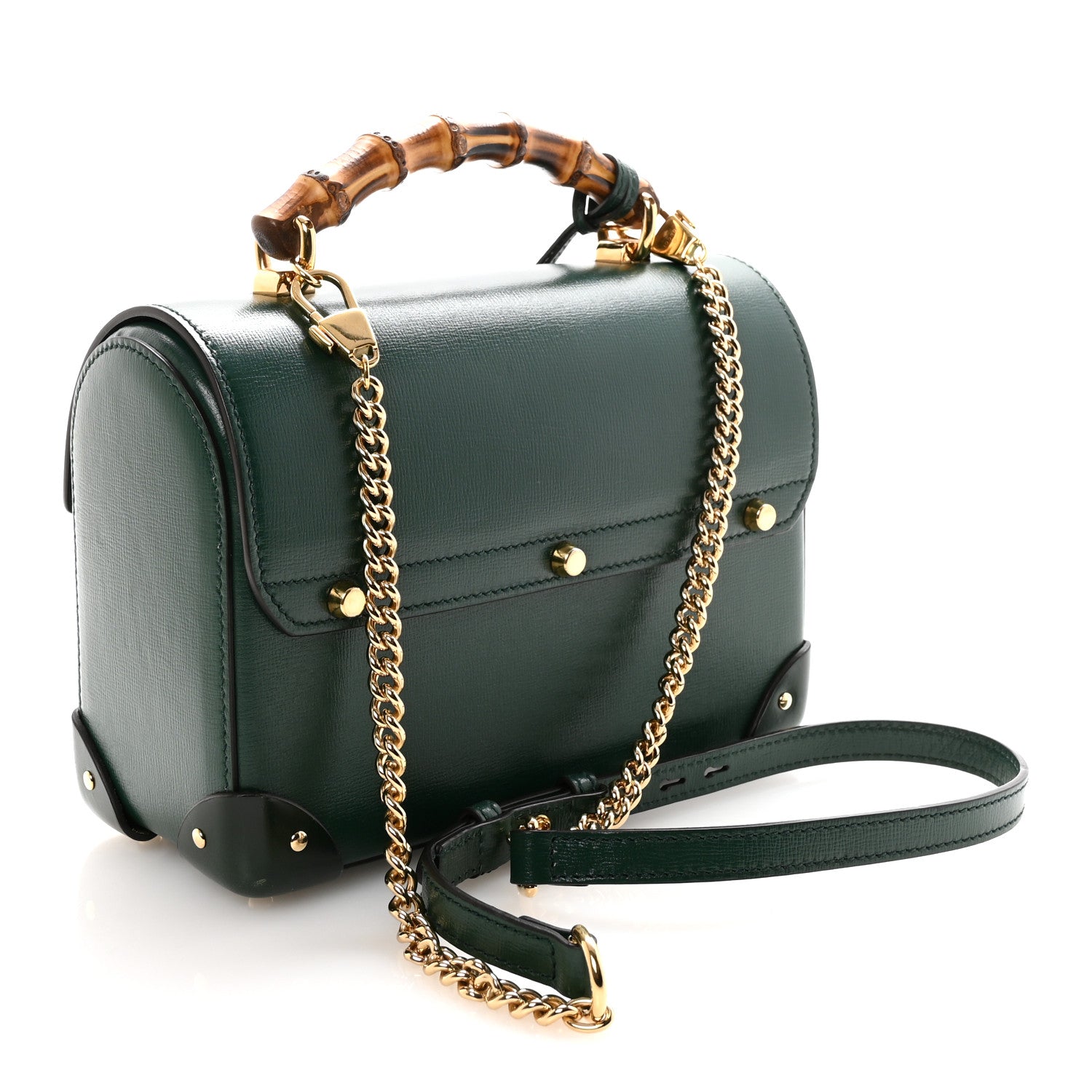 Azalea Calfskin Small Padlock Bamboo Shoulder Bag Vintage Green